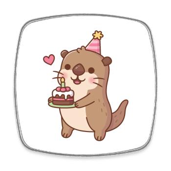 Cute Otter With Birthday Cake - Square fridge magnet - white - Front