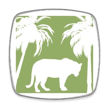 Green jungle and feline silhouette - Square fridge magnet - white - Front