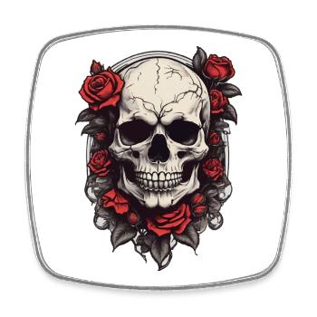 Roses Skull Floral Tattoo - Square fridge magnet - white - Front