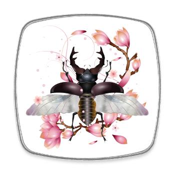 Magnifique cerf-volant avec des ailes et une fleur de magnolia - Magnet carré - blanc - Devant