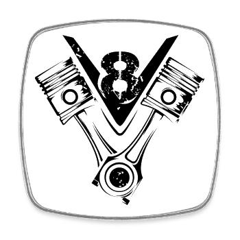 V8 Kolben musclecar Big Block Auto Motor Symbol - Viereckiger Kühlschrankmagnet - Weiß - Vorne