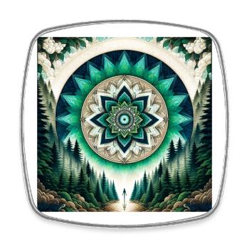 Mandala de la forêt Aurore Sarcelle verte - Magnet carré - blanc - Devant