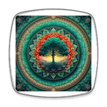 Tree in mandala of light - Square fridge magnet - white - Front