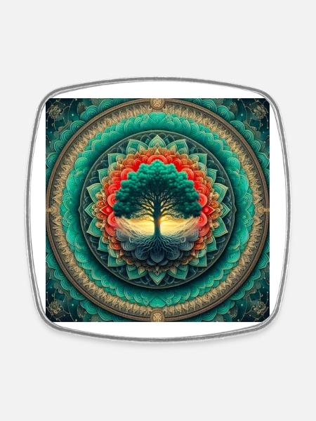 Arbre dans le mandala de lumière - Magnet carré - blanc