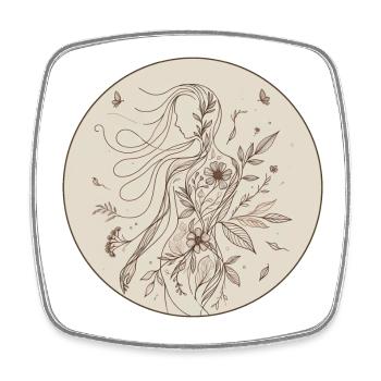 La féminité botanique dans un cercle ornemental - Magnet carré - blanc - Devant