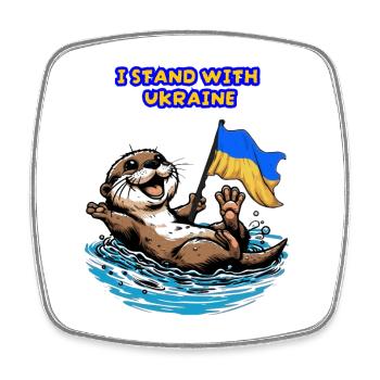 Cute Otter Baby with Ukraine Flag - Square fridge magnet - white - Front