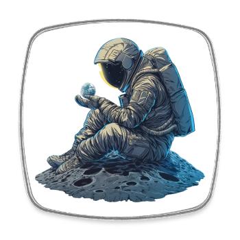 An astronaut observes the Earth - Square fridge magnet - white - Front