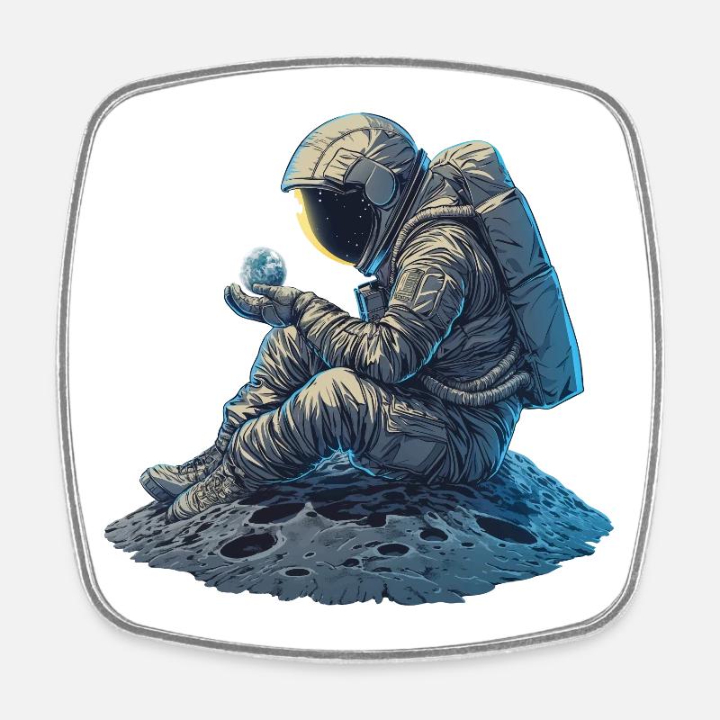 An astronaut observes the Earth - Square fridge magnet - white