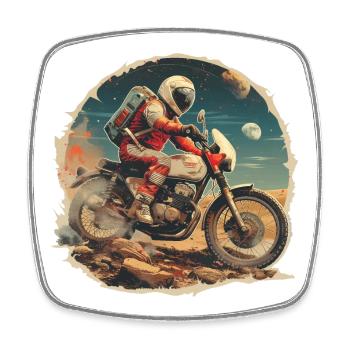 Ein Astronaut auf dem Motorrad - Viereckiger Kühlschrankmagnet - Weiß - Vorne