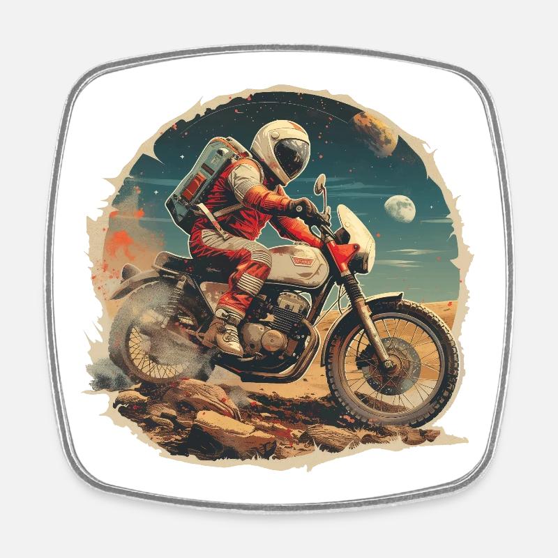 An astronaut on a motorcycle - Square fridge magnet - white