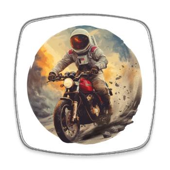 Ein Astronaut auf dem Motorrad - Viereckiger Kühlschrankmagnet - Weiß - Vorne