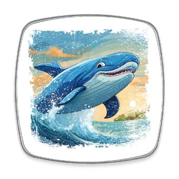 Blue whale jumps out of the water and smiles - Square fridge magnet - white - Front