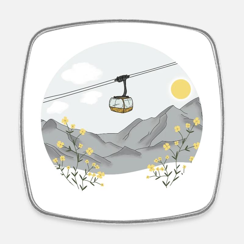 Gondelfahrt auf den Berg - Seilbahn - Viereckiger Kühlschrankmagnet - Weiß