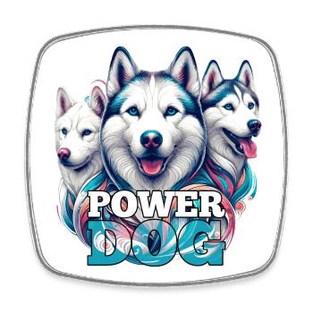 Husky Power Dog Geschenk - Viereckiger Kühlschrankmagnet - Weiß - Vorne