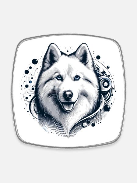 Cadeau Husky à poil long blanc - Magnet carré - blanc