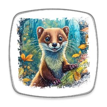 Close-up of a funny marten comic-style - Square fridge magnet - white - Front