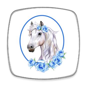 Cheval Blanc Romantique - Roses Bleu Clair - Magnet carré - blanc - Devant