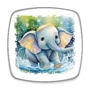Cute baby elephant playing in the water - Square fridge magnet - white - Front