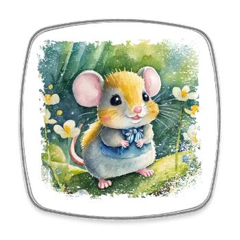 Niedliche Babymaus die fröhlich im Garten spielt - Viereckiger Kühlschrankmagnet - Weiß - Vorne