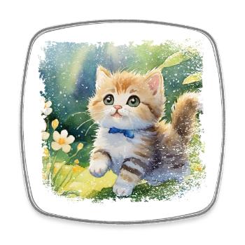 Cute baby cat happily playing in the garden - Square fridge magnet - white - Front