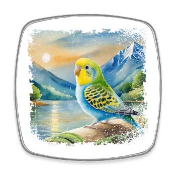 junger Wellensittich im Kinderbuchstil, Aquarell - Viereckiger Kühlschrankmagnet - Weiß - Vorne