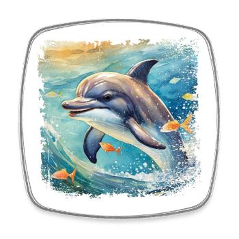 Niedlicher junger Delfin im Kinderbuchstil - Viereckiger Kühlschrankmagnet - Weiß - Vorne