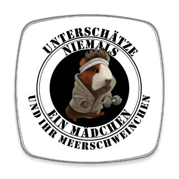 Unterschätze niemals ein Mädchen Meerschweinchen - Viereckiger Kühlschrankmagnet - Weiß - Vorne