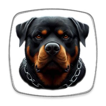 A Rottweiler with a steel chain - Square fridge magnet - white - Front