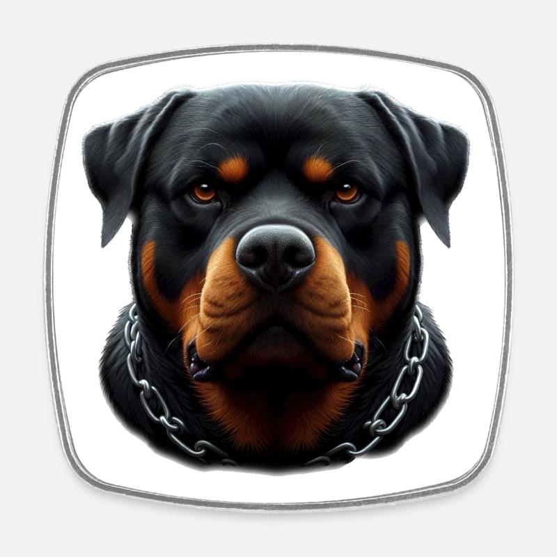 A Rottweiler with a steel chain - Square fridge magnet - white