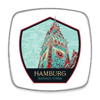 Rathausturm in Hamburg, Deutschland - Viereckiger Kühlschrankmagnet - Weiß - Vorne