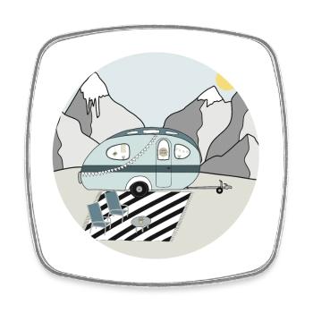 Camping in the mountains with caravan - Square fridge magnet - white - Front