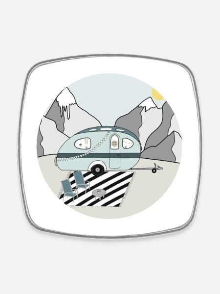 Camping à la montagne avec caravane - Magnet carré - blanc