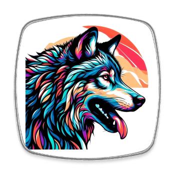Loup - Magnet carré - blanc - Devant