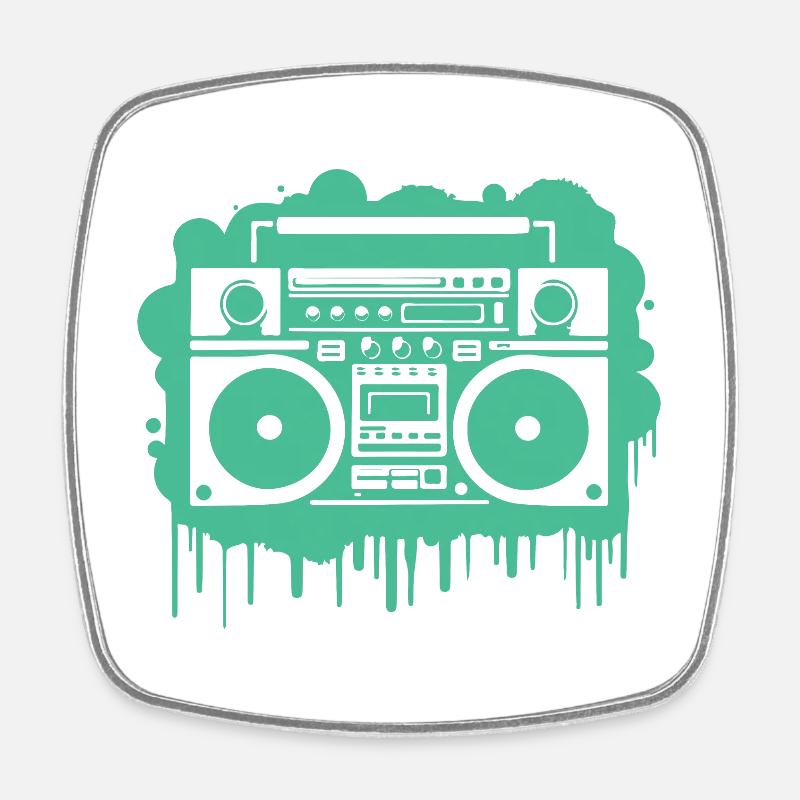 Cyan Boom Box - Magnet carré - blanc