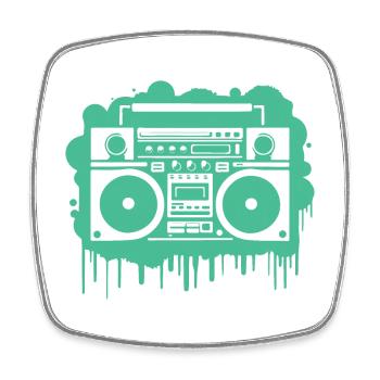 Cyan Ghettoblaster (durchsichtig) - Viereckiger Kühlschrankmagnet - Weiß - Vorne