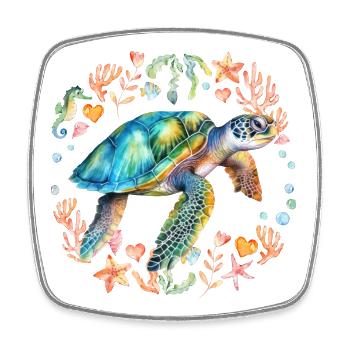 Tortue entourée de créatures marines - Magnet carré - blanc - Devant