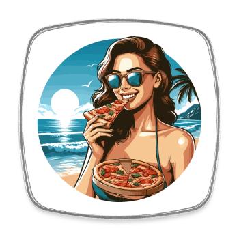 Pizza schöne Frau Strand Sonnenbrille Geschenk - Viereckiger Kühlschrankmagnet - Weiß - Vorne
