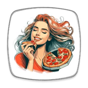 Pizza Beautiful Woman Blonde Gift - Square fridge magnet - white - Front