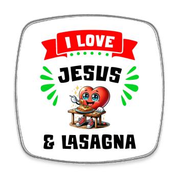 Ich liebe Jesus und Lasagne Italien Essen - Viereckiger Kühlschrankmagnet - Weiß - Vorne