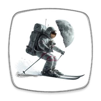 Astronaut Skifahrer - Viereckiger Kühlschrankmagnet - Weiß - Vorne