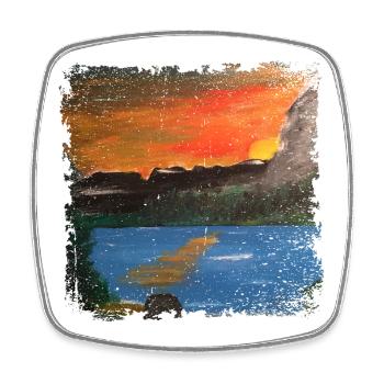 Abendstimmng. Reproduktion von echt gemalten Bild - Viereckiger Kühlschrankmagnet - Weiß - Vorne