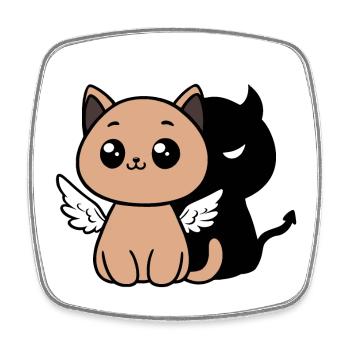 Angel Cat with a Devil Shadow - Square fridge magnet - white - Front