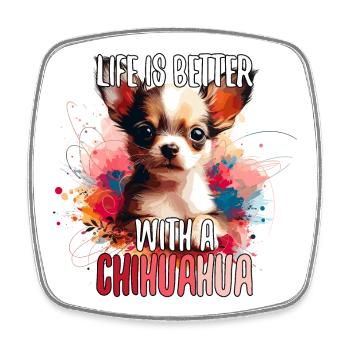 Chihuahua chiot mignon vie chien cadeau - Magnet carré - blanc - Devant
