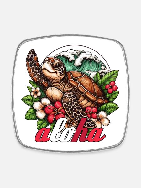 Aloha tortue Hawaï cadeau - Magnet carré - blanc