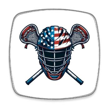 Lacrosse USA flag sport helmet - Square fridge magnet - white - Front