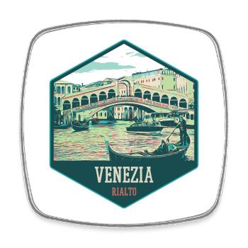 Illustration of the Rialto Bridge, Venice - Square fridge magnet - white - Front