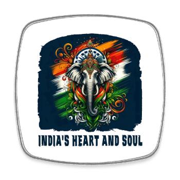 Indien Elefant mit Nationalflagge - Viereckiger Kühlschrankmagnet - Weiß - Vorne