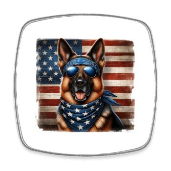 Schäferhund mit USA Flagge - Viereckiger Kühlschrankmagnet - Weiß - Vorne