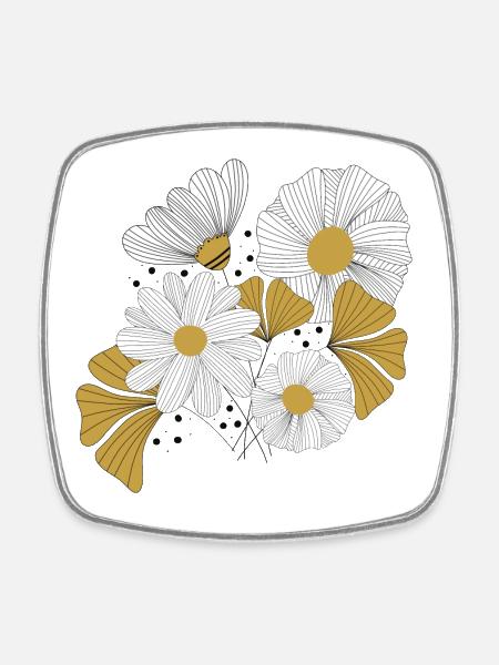 Bouquet floral en contraste avec les lignes jaunes - Magnet carré - blanc