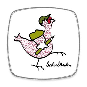 RIKELS Das Schul-Huhn starke Begleiter im Alltag - Viereckiger Kühlschrankmagnet - Weiß - Vorne